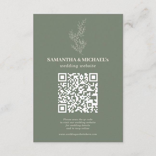 Sage Ivory Ivy Floral Qr Wedding Website Enclosure Card
