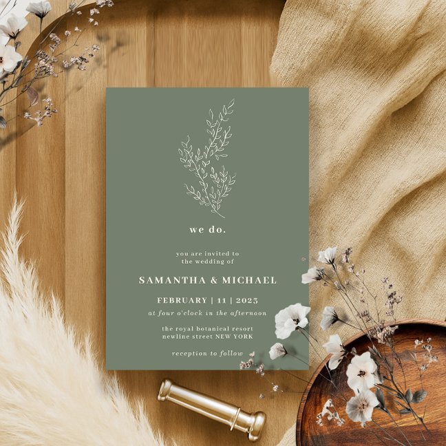Sage Ivory Ivy Floral Wedding Botanical we do Invitation