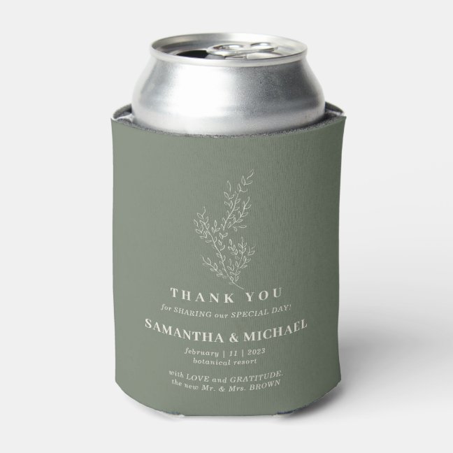 Sage Ivory Ivy Flower Classic Wedding Can Cooler