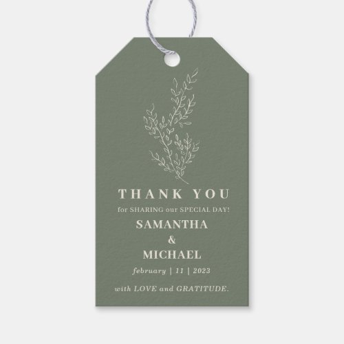 Sage Ivory Ivy Flower Classic Wedding Thank You Gift Tags