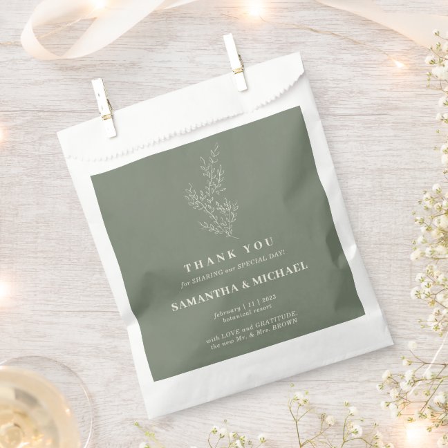 Sage Ivory Ivy Flower Elegant Wedding Favor Bag