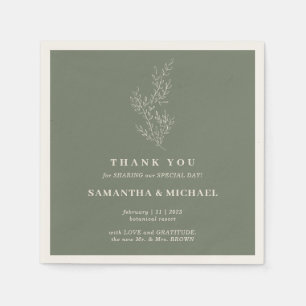Sage Ivory Ivy Flower Modern Wedding Napkins