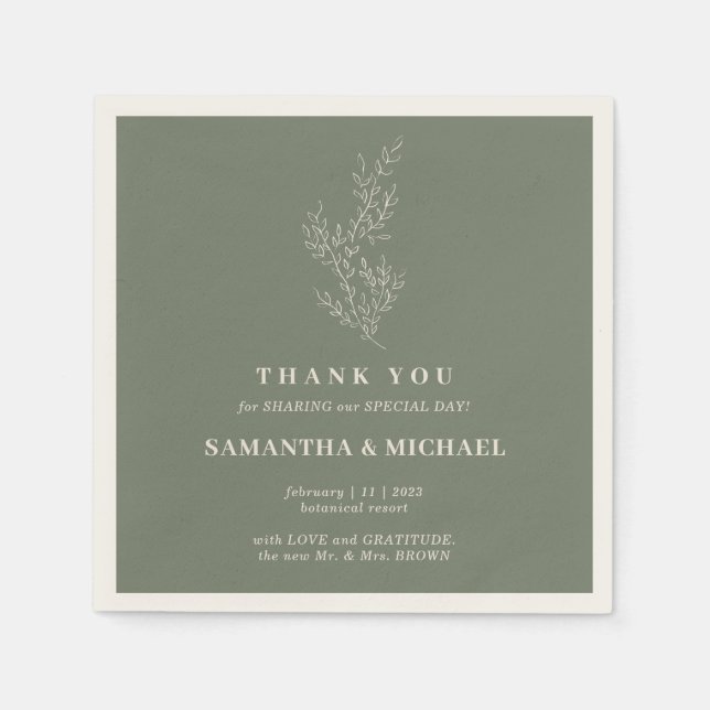 Sage Ivory Ivy Flower Modern Wedding Napkins (Front)