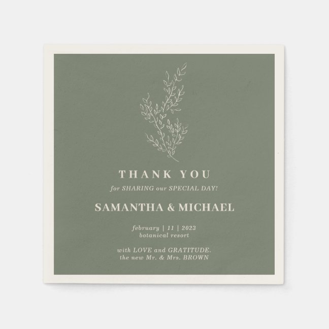 Sage Ivory Ivy Flower Modern Wedding Napkins