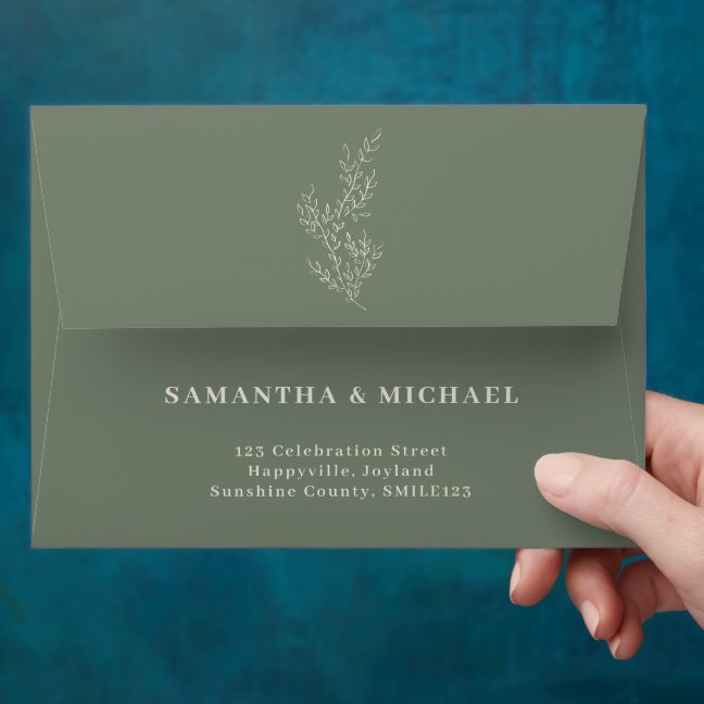 Sage Ivory Ivy Flower Monogram Simple Envelope