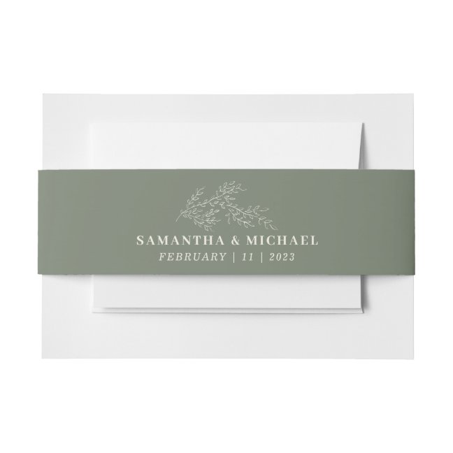 Sage Ivory Ivy Flower Monogram Wedding Invitation Belly Band