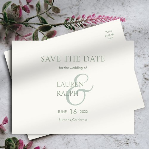 Sage  Ivory Script Wedding Save The Date  Announcement Postcard