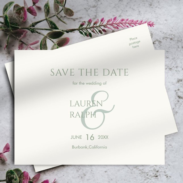 Sage & Ivory Script Wedding Save The Date  Announcement Postcard (Creator Uploaded)