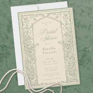 Sage Ivory Vintage Botanical Trellis Bridal Shower Invitation