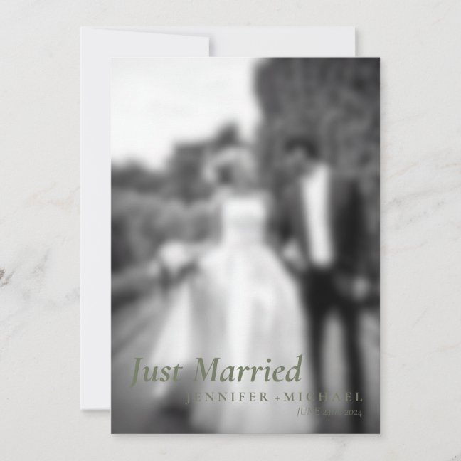 Sage Just Married Elegant Simple Wedding Photo Invitation