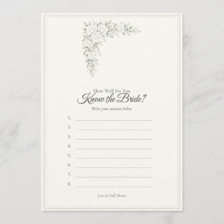 Sage & Lace Bridal Shower Game Card