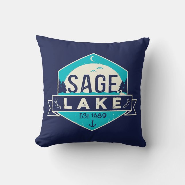 Sage Lake Emblem Navy Throw Pillow (Front)