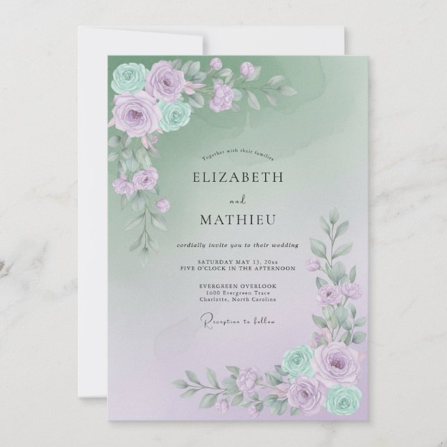 Sage Lavender Ethereal Floral Wedding Invitation (Front)