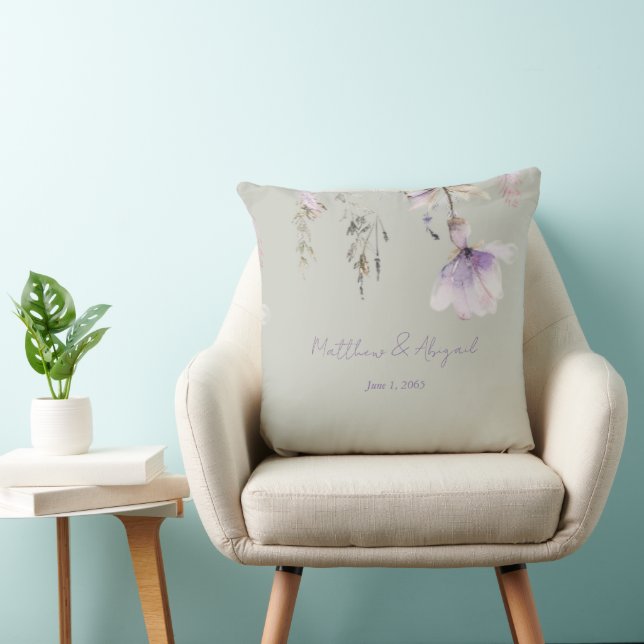 Sage & Lavender Floral Wedding Personalized Throw Pillow (Chair)