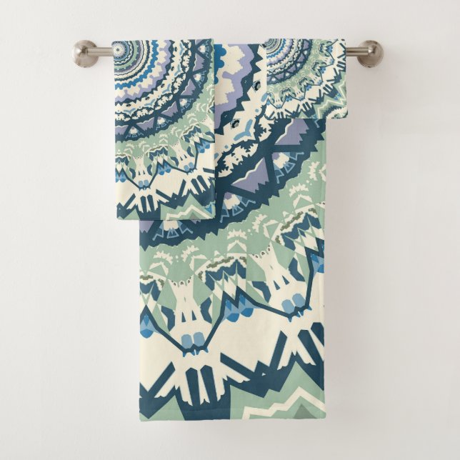 Sage Lavender Mandala Bath Towel Set (Insitu)