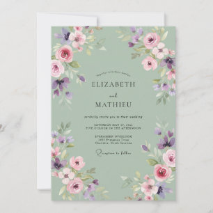 Sage Lavender Ranunculus Eucalyptus Wedding Invitation