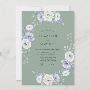 Sage Lavender Whimsical Floral Wedding Invitation