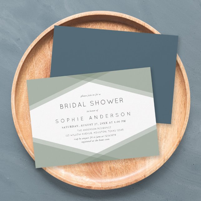 Sage Layered Geometric & Blue Slate Bridal Shower Invitation (Creator Uploaded)