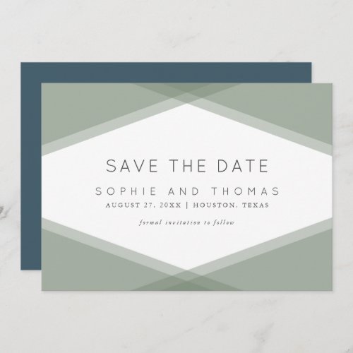 Sage Layered Geometric  Blue Slate Save the Date Invitation