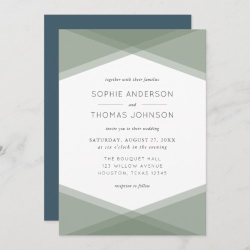 Sage Layered Geometric  Blue Slate Wedding Invitation