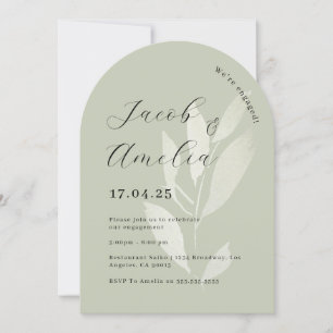 Sage Leaf Modern Arch Engagement Party Invitation