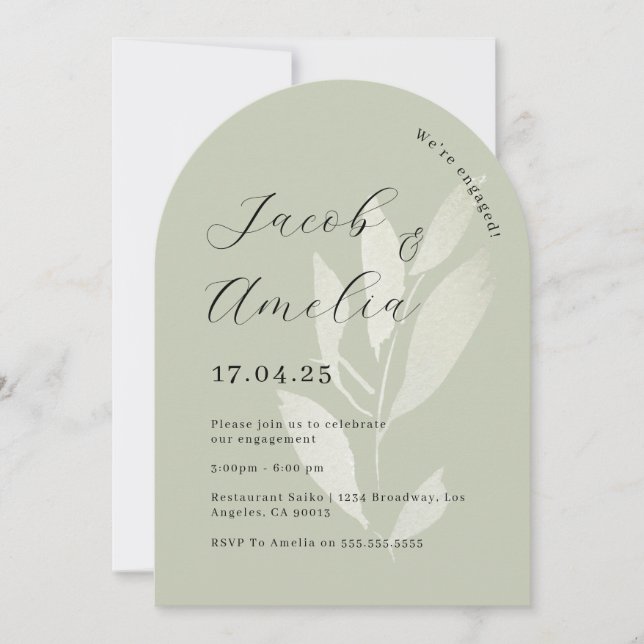 Sage Leaf Modern Arch Engagement Party   Invitation (Front)