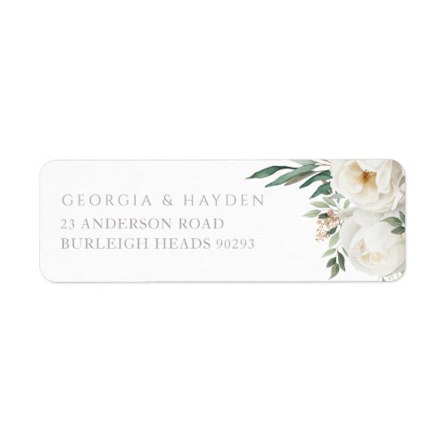 Sage Leaf  White Floral Wedding Return Address Label