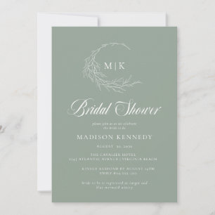Sage Leafy Crest Monogram Bridal Shower Invitation
