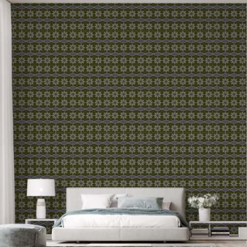 Sage Leafy floral Octagon and Diagonal Wallpaper Sage Leafy floral Octagon and Diagonal Wallpaper
