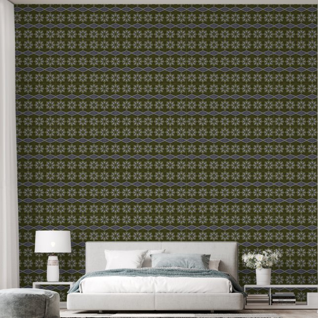 Sage Leafy floral Octagon and Diagonal Wallpaper (Bedroom)