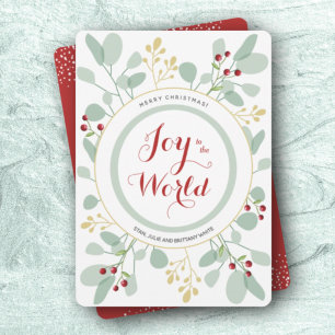 Sage Leaves and Berries Joy to the World Holiday Card