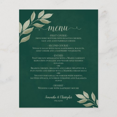 Sage Leaves on Emerald Budget Wedding Menu