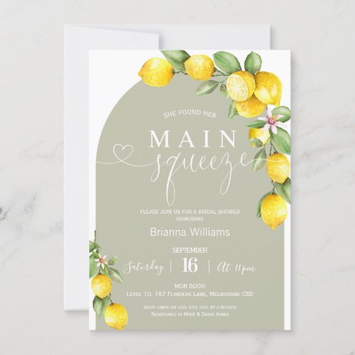 Sage Lemon Floral Arch Main Squeeze Bridal Shower Invitation