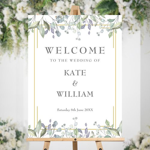 Sage Lilac Floral Geometric Wedding Welcome Sign