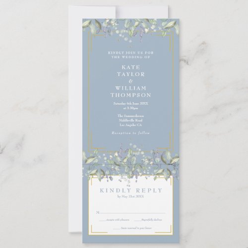 Sage Lilac Foliage Dusty Blue All In One Wedding Invitation