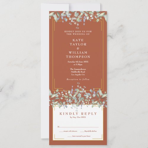 Sage Lilac Foliage Terracotta All In One Wedding Invitation