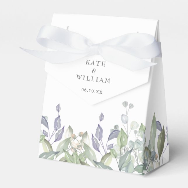 Sage Lilac Greenery Foliage Wedding Favor Boxes (Front Side)