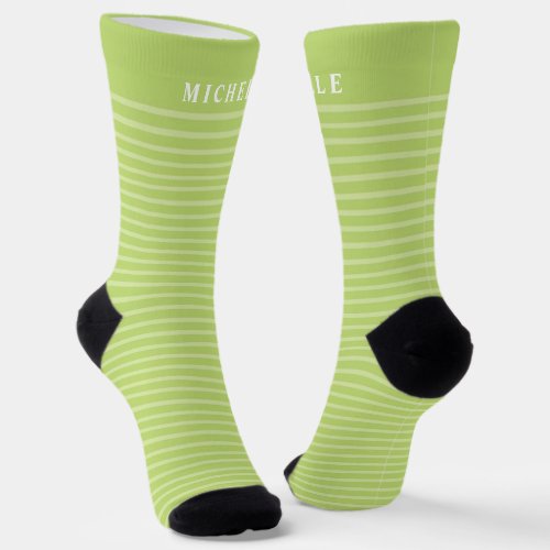Sage Lime Green Line  Striped For Custom Name  Socks