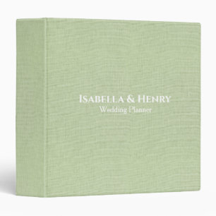 Sage Linen Look Personalized Wedding Planner 3 Ring Binder