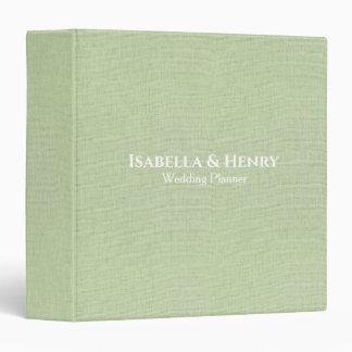 Sage Linen Look Personalized Wedding Planner 3 Ring Binder