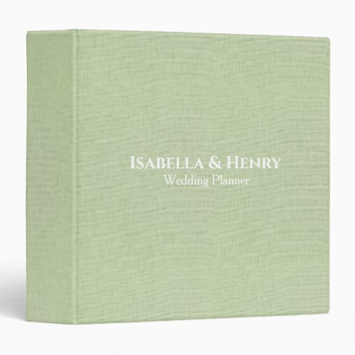 Sage Linen Look Personalized Wedding Planner 3 Ring Binder