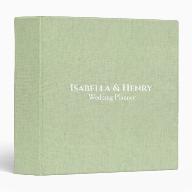 Sage Linen Look Personalized Wedding Planner  3 Ring Binder (Front/Spine)