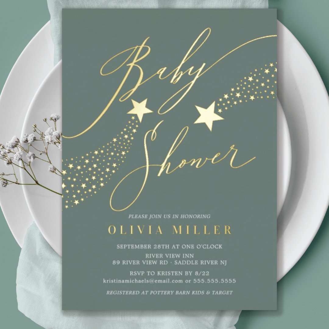 Sage Little Star Foil Invitation
