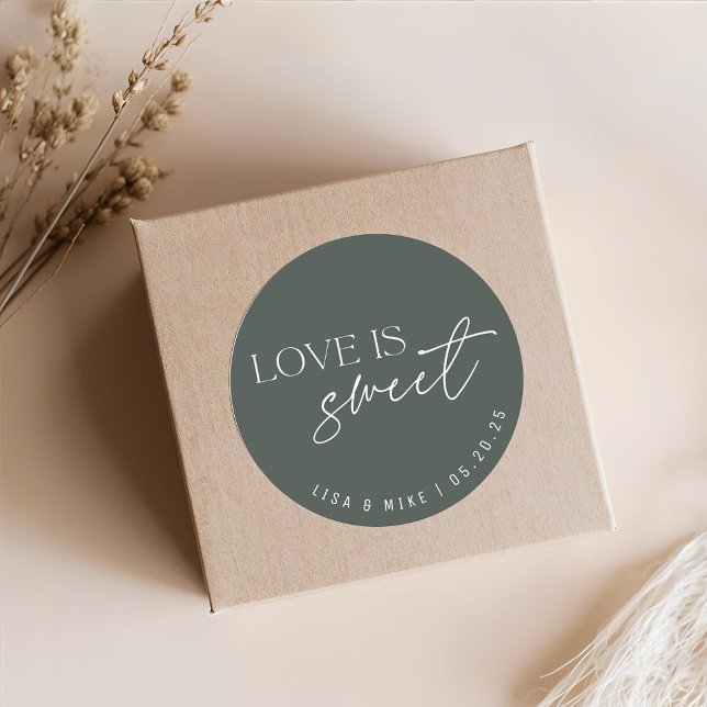 Sage Love is Sweet Wedding Favor Classic Round Sticker (Creator Uploaded)