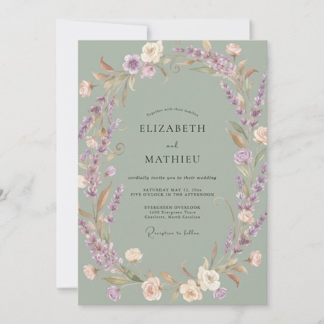 Sage Luminous Laurel Wedding Invitation (Front)