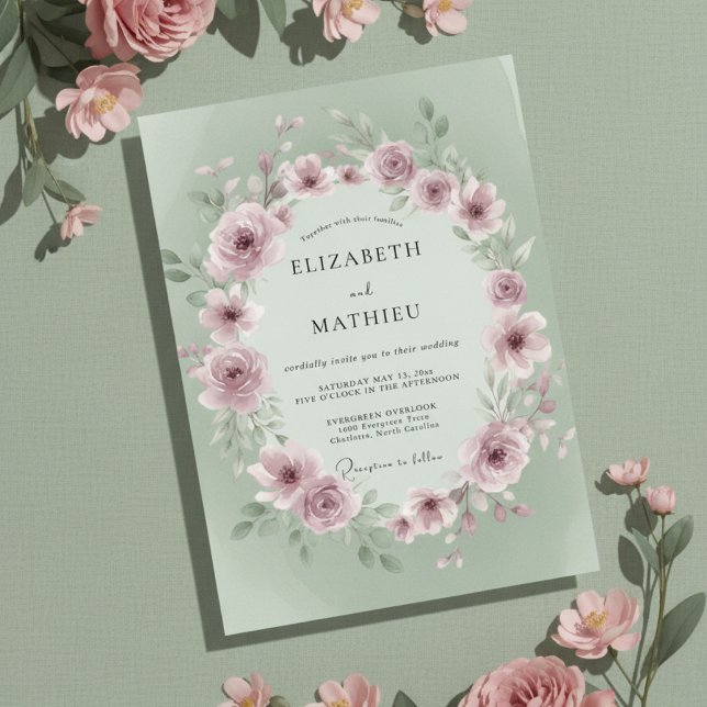 Sage Lush Rose Wedding Invitation (Creator Uploaded)