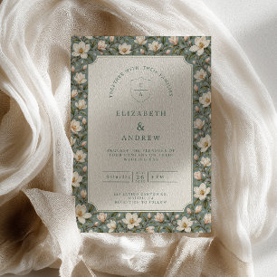 Sage Magnolia Pattern Wedding Invitation