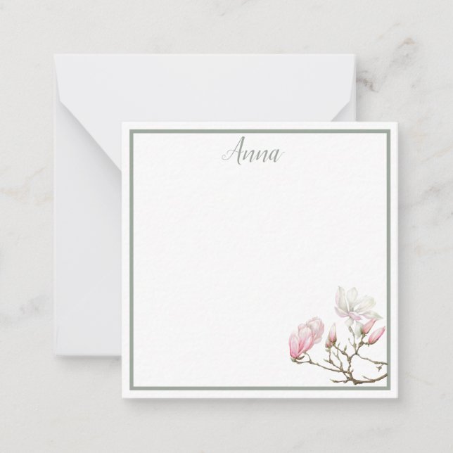 Sage Magnolia Personalized Note Card (Front)