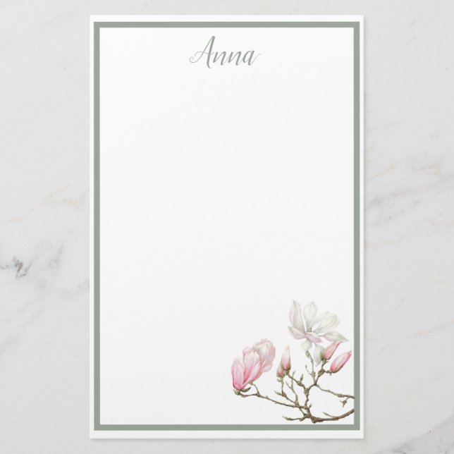 Sage Magnolia Personalized Stationary Stationery (Front)
