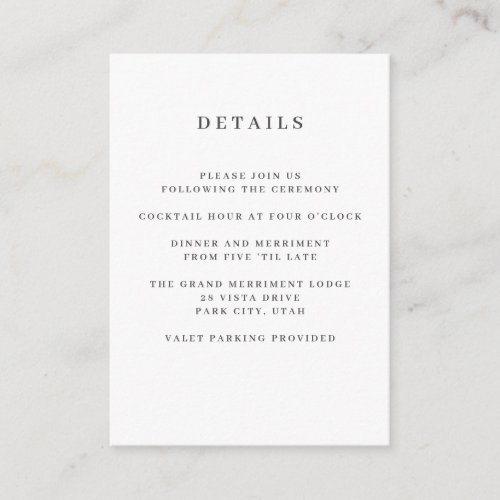 Sage  Magnolia WEDDING Hotel detail Accommodation Enclosure Card